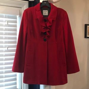 Old Navy Ruffled Red Peacoat